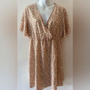 SHEIN Floral V-Neck Dress - Pink and Cream